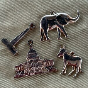 United States Silver Political Charm Set republican democrats capitol Washington